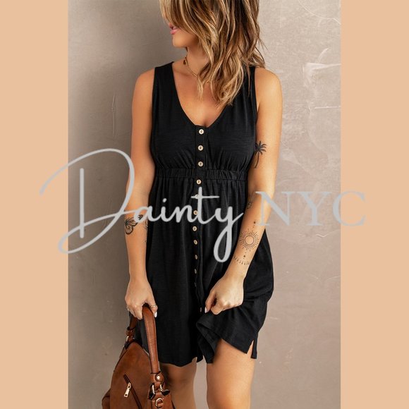 Casual Everyday Button Mini Dress Black - Picture 4 of 9